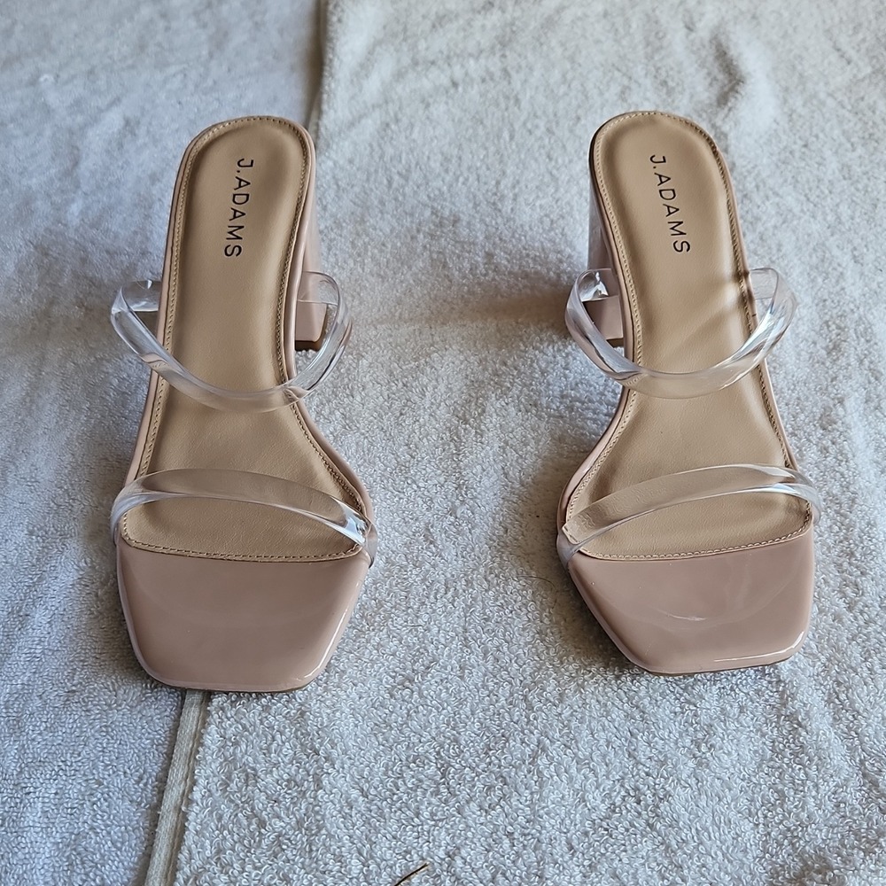 J. Adams Nude Clear Strap Strappy Block Heel Sandals Women's Size 11
